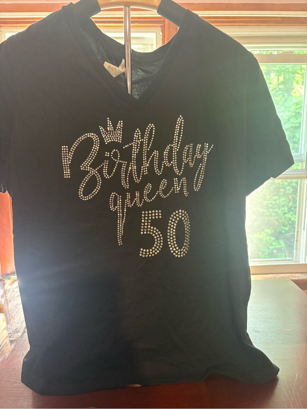 Bella Canvas Black V-Neck Tee with Rhinestone 'Birthday Queen 50'